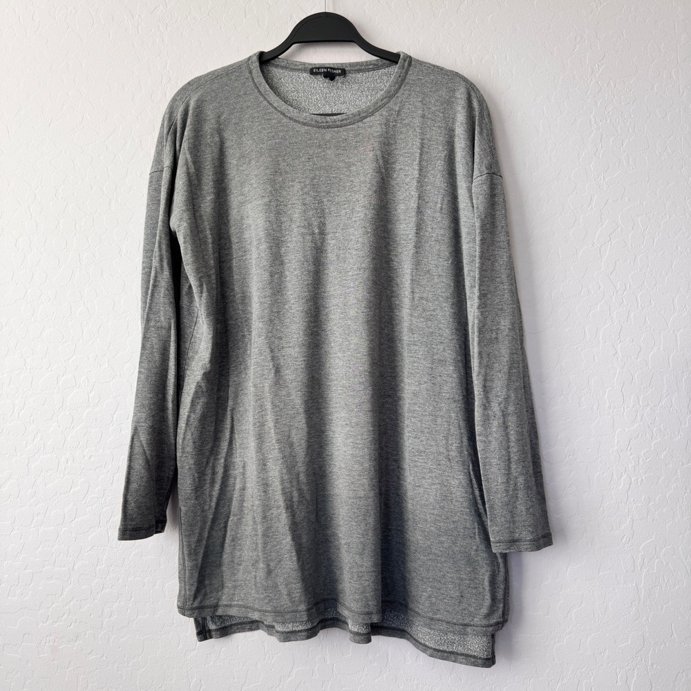 Eileen Fisher Gray Sweatshirt Tencel Lyocell Blend Long Sleeve Tunic Top - Picture 1 of 5